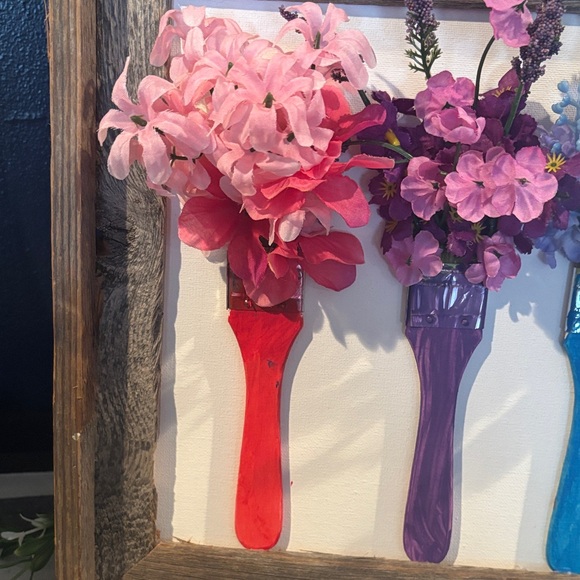 Handcrafted Colorful Paintbrush Floral Wall Art - Four Brush Bouquet - Picture 2 of 8